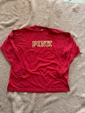 PINK Victoria's Secret Red Long-Sleeve Tee with Gold Lettering